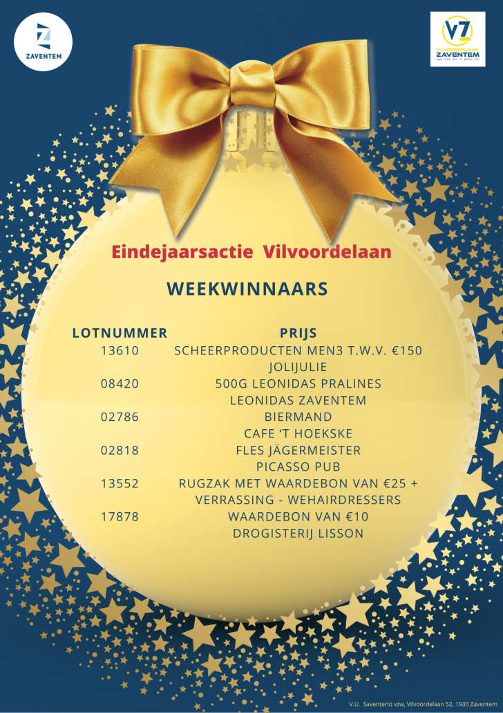 Winnaars Week 4 Eindejaarsactie Vilvoordelaan