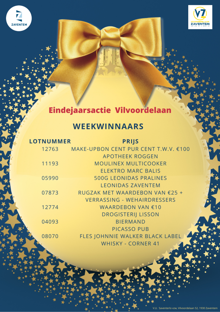 Winnaars Week 3 Eindejaarsactie Vilvoordelaan